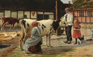 A Scene From A Farm House With Animals And Persons by Lars Soren Jensen Rastrup