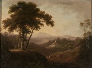 Misty Landscape With Cottage And Distant Mountain by John Rathbone