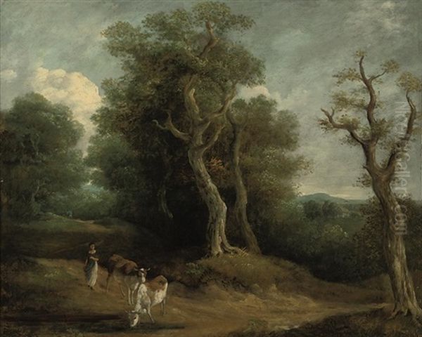 A Maid With Cattle On A Road - view 1