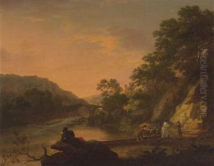 An Extensive River Landscape With Figures Alighting From A Boat In The Foreground