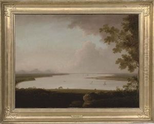 Figures And Boats In An Extensive River Landscape by John Rathbone