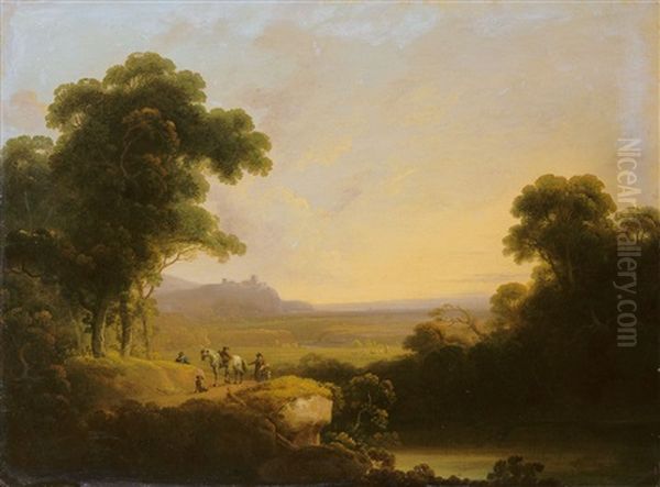 Morgendliche Landschaft Mit Blick Auf Eine Hochgelegene Burg, Harlech Castle In Wales? (+ Abendliche Landschaft Mit Einer Ruine, Kilgerran Castle?; 2 Works) - view 1