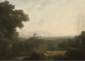 Figures Overlooking A River, With A Ruin Beyond
