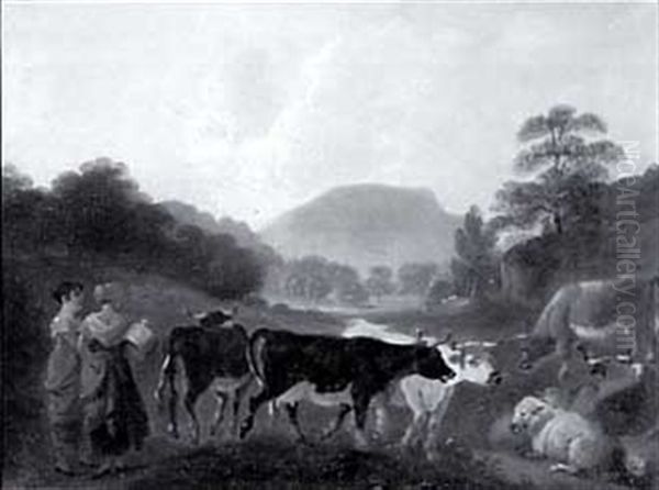 Milkmaids And Stock In A Wooded Valley - view 1