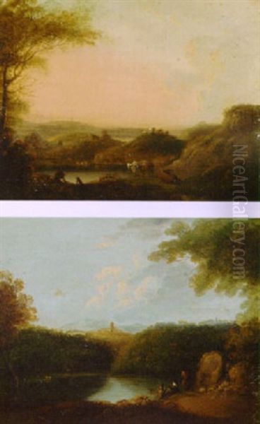 A Drover With Cattle In A Lake Landscape - view 1