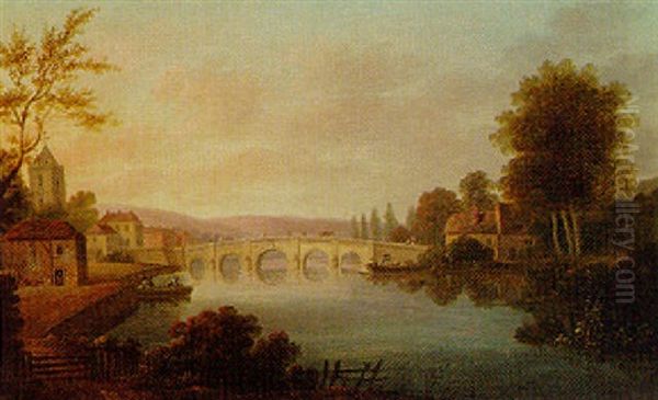 Figures On A Bridge, A Town Beyond - view 1
