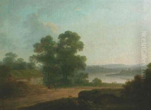River Landscape With Figures By A Cottage
