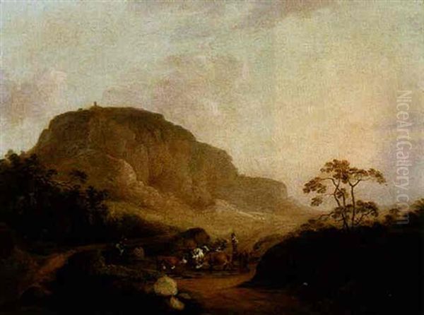 Rocky Landscape With Drovers And A Milkmaid Fording A Stream - view 1