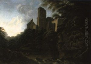 An Artist Sketching In A Wooded River Landscape