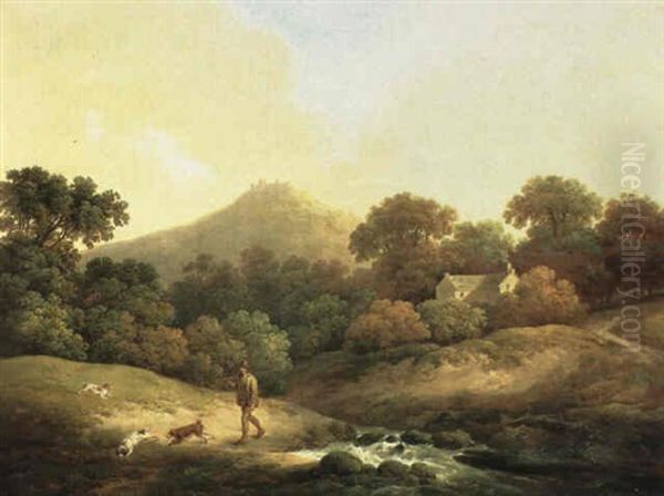 Sportsman With His Dogs In A Wooded Landscape - view 1