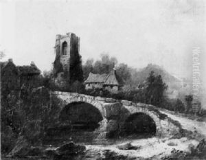 Figures On A Stone Bridge, A Church Beyond Figures On A Stone Bridge, A Church Beyond