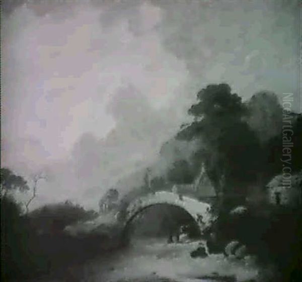 River Landscape With Figures Under A Bridge - view 1