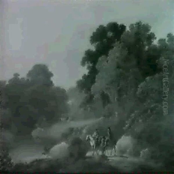 View In Patterdale Cumberland With Mounted Figures Approaching A Stream And Gypsies By A Camp Fire (2) - view 1