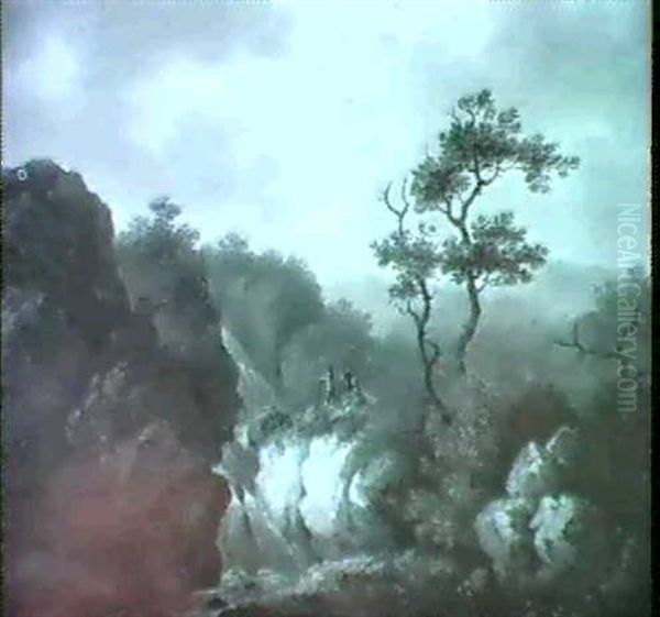 Mountainous Landscape With Figures By A Waterfall - view 1