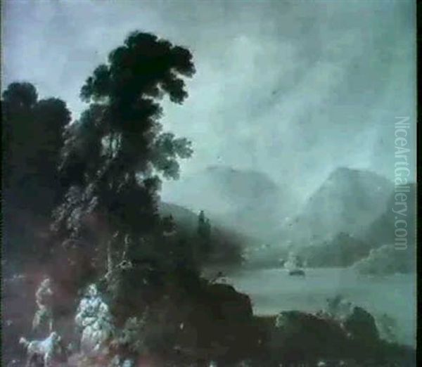 Figures In A Lakeside Landscape - view 1