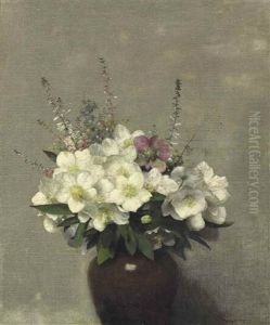 Christmas Roses And Other Flowers In A Vase by Willem Rathjens