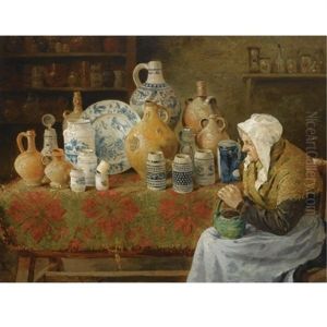 An Earthenware Store With A Lady Seated