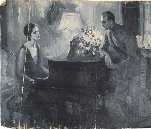 Woman At Piano Speaking To Soldier - view 1