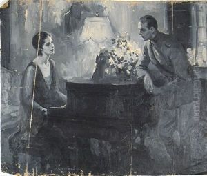 Woman At Piano Speaking To Soldier by Walter G. Ratterman