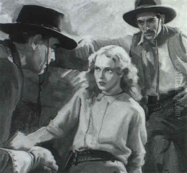 Woman Surrounded By Cowboys - view 1