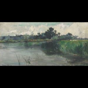 Punters Along A River Bank by Alexander Wellwood Rattray
