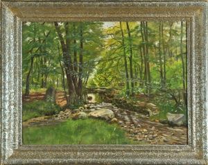 Bachlauf Mit Brucke Im Fruhling by Adolf Rau