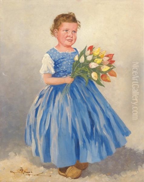 Hollandisches Madchen Mit Tulpenstrauss - view 1