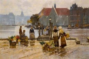 Blumenverkaufer An Der Anlegestelle (den Haag) by Alexander Rau