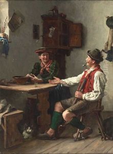 Ein Jager Bei Der Brautwerbung In Landlicher Stube by Emil Rau