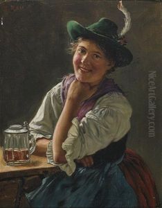 Dirndl Mit Bierkrug by Emil Rau