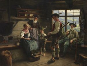 Rast Des Jagers Auf Der Alm by Emil Rau