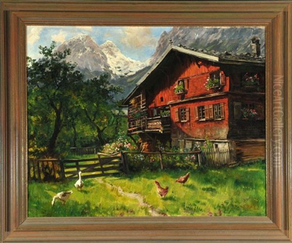 Bauernhaus Mit Gansen Und Huhnern Im Vorgarten - view 1