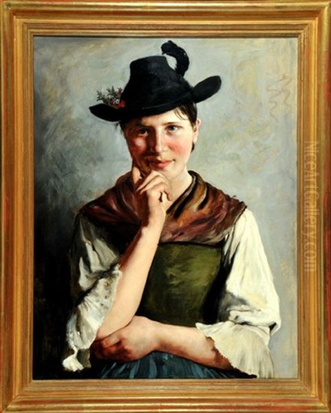 Halbportrait Einer Jungen Frau Im Dirndl Und Mit Trachtenhut - view 1