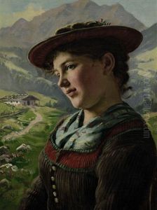 Dirndl Vor Berglandschaft by Emil Rau