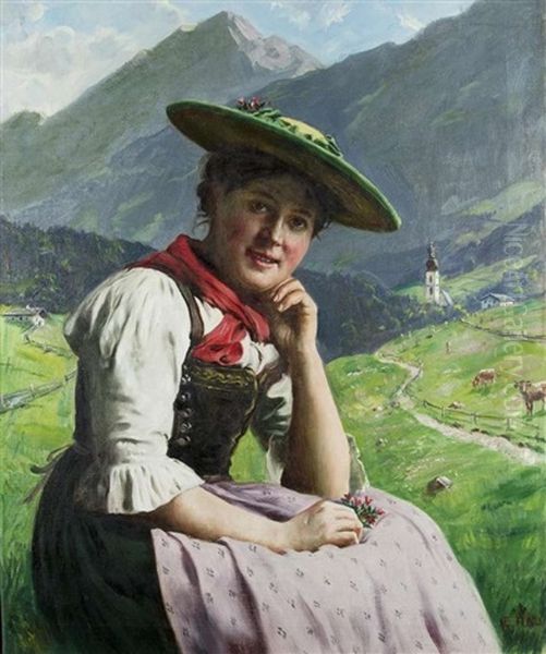 Bauerndirndl Vor Berglandschaft - view 1
