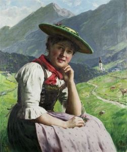 Bauerndirndl Vor Berglandschaft