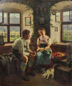 Bursche Und Madel In Alpenlandischem Internieuer by Emil Rau
