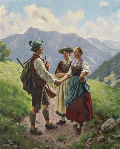 Begegnung Vor Einer Bergkulisse (unterberg Bei Salzburg?)