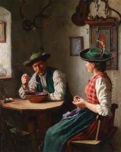 Junges Paar In Der Bauernstube by Emil Rau
