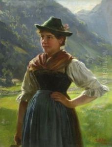 Dirndl In Gebirgslandschaft by Emil Rau