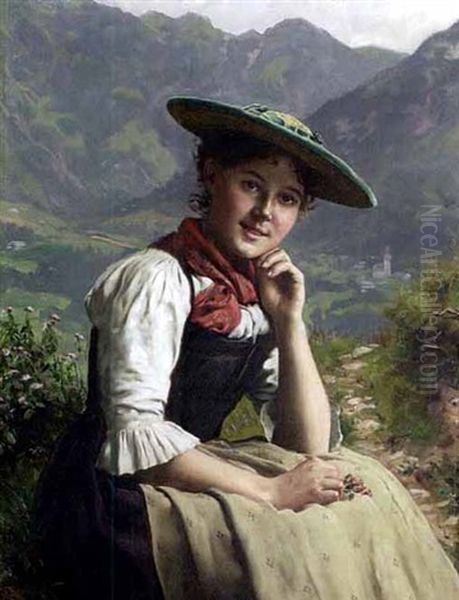 Dirndl In Tracht Vor Alpenlandschaft - view 1