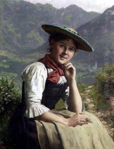 Dirndl In Tracht Vor Alpenlandschaft Dirndl In Tracht Vor Alpenlandschaft