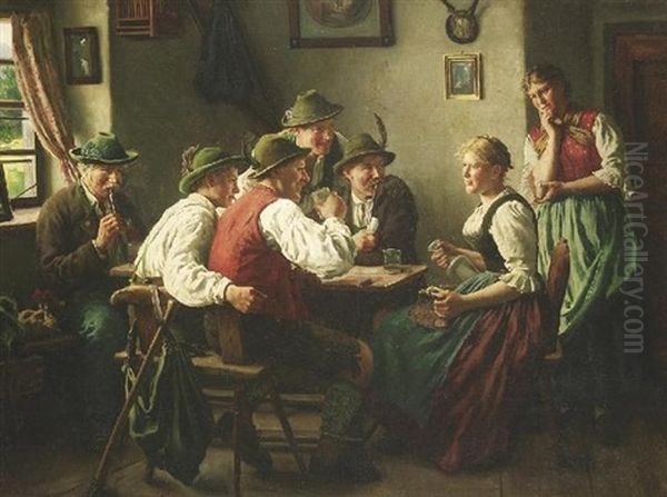 Im Wirtshaus. Jungbauern Und Die Wirtstochter Im Gesprach - view 1
