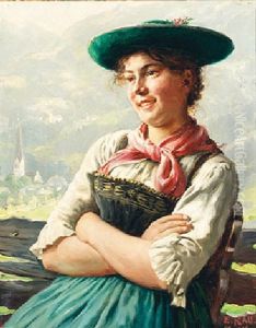 A Shepherdess Sitting In An Alpine Landscape A Shepherdess Sitting In An Alpine Landscape