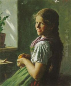 Dirndl, Am Fenster Sitzend Und Eine Apfelsine Schalend Dirndl, Am Fenster Sitzend Und Eine Apfelsine Schalend