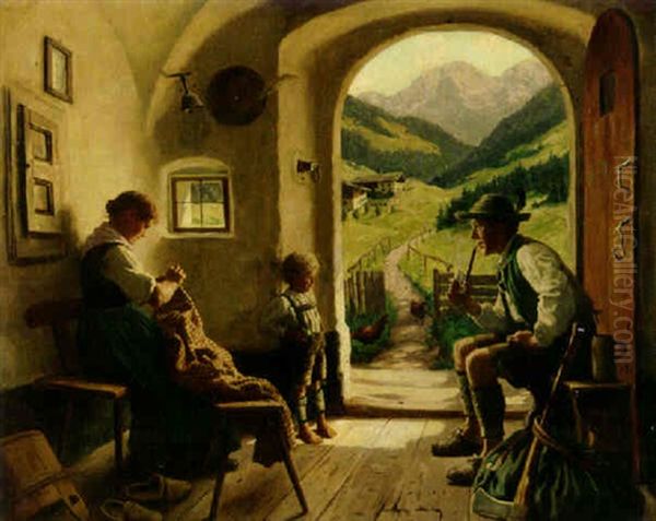 A Tyrolean Family In An Interior - view 1