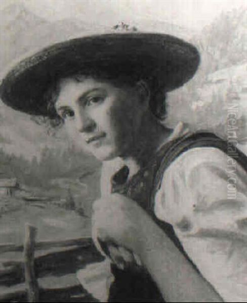 Dirndl Mit Trachtenhut Vor Almlandschaft - view 1