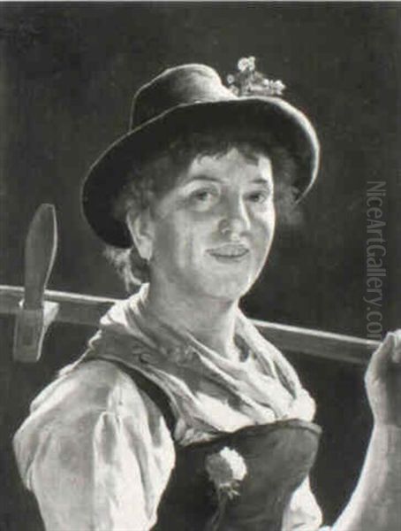 Portrait Of A Young Woman Carrying A Scythe - view 1