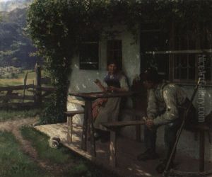 Im Schatten Eines Bauernhauses Sitzt Ein Junges Dirndl... by Emil Rau