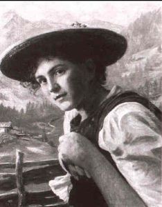 Dirndl Mit Strohhut Am Gatter Vor Dem Gebirgstal